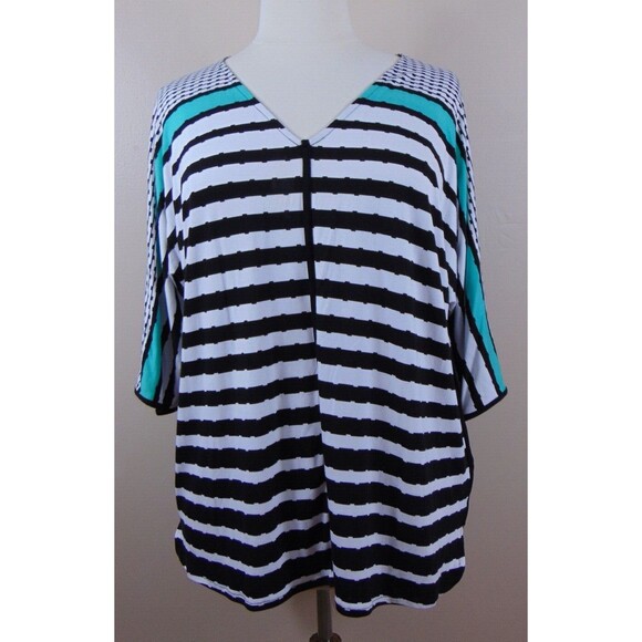 Lane Bryant Top Women's 18 / 20 Dolman Sleeve Striped V-Neck Tee Stretch S/S - Picture 1 of 9